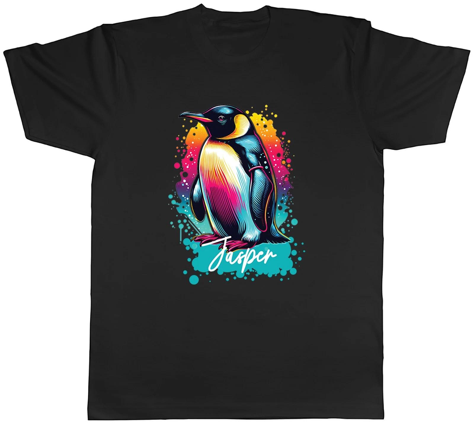 Personalised Any Name Pop Art Penguin Splatter Mens T-Shirt Tee Gift Top S