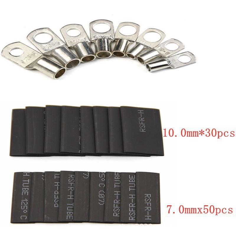 140Pcs/Box Cable Lugs Set 60Pcs Open Barrel Terminals + 80Pcs Heat Shrink Tubing