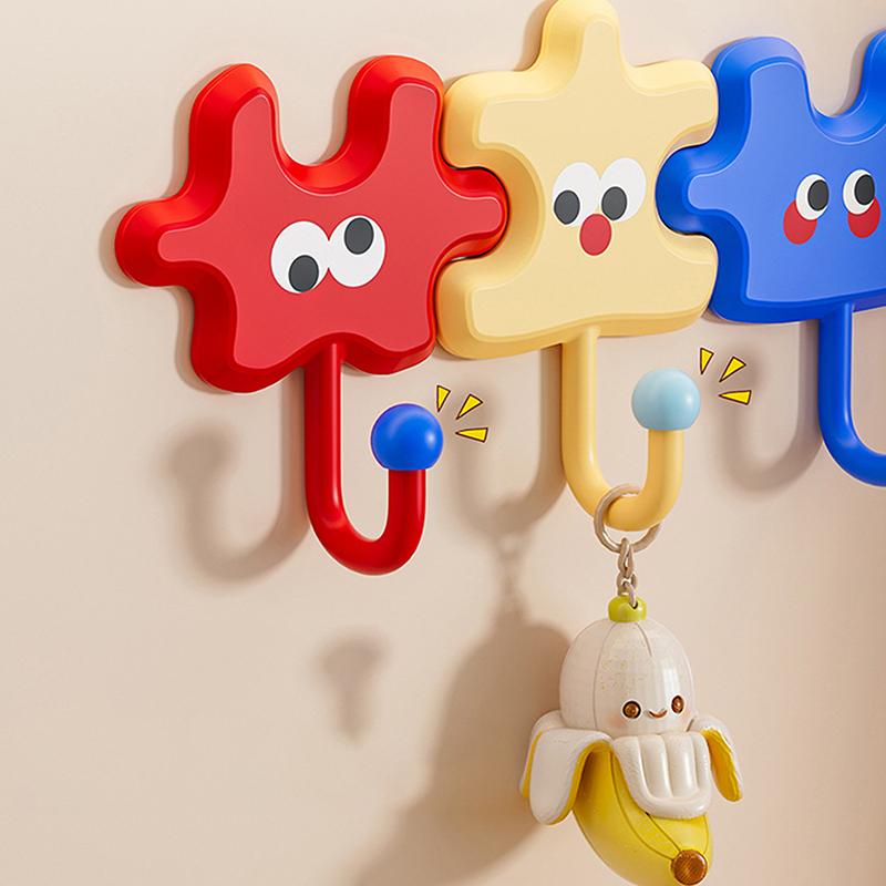 4 Pcs Hooks Cartoon Colorful Puzzle Decorative Hooks Creative Self-Adhesive Cute Puzzle Key Hook No Need For Drilling Home 4 pcs