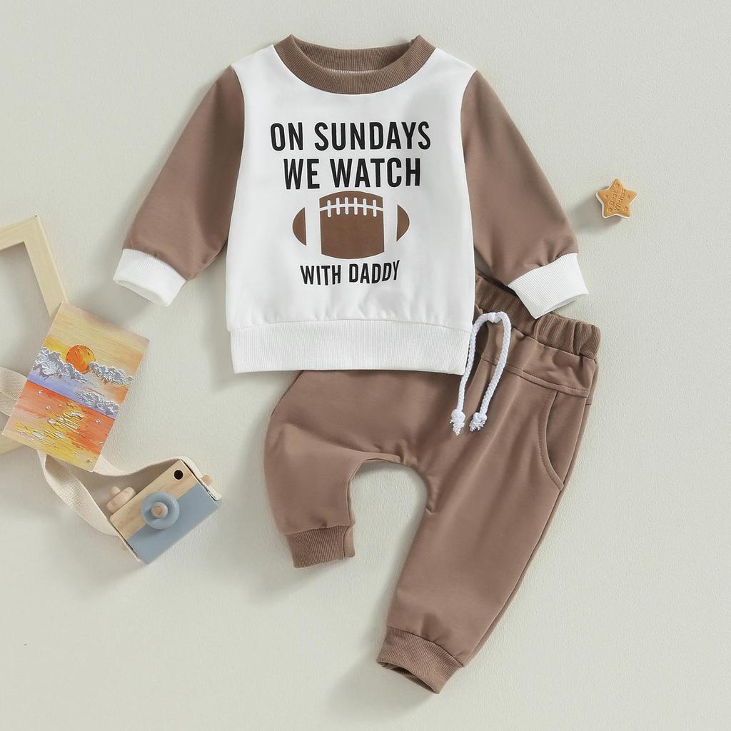 Toddler Boys 2 Piece Outfits 6M 12M 18M 24M 3Y Rugby Letter Print Long Sleeve Sweatshirt and Elastic Pants for Baby Fall Spring Clothes