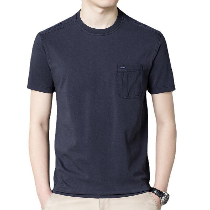 Letní Nové Pánské Bavlněné Jednobarevné Ležérní Pánské Kapsičkové Top pro Mladé a Středního Věku