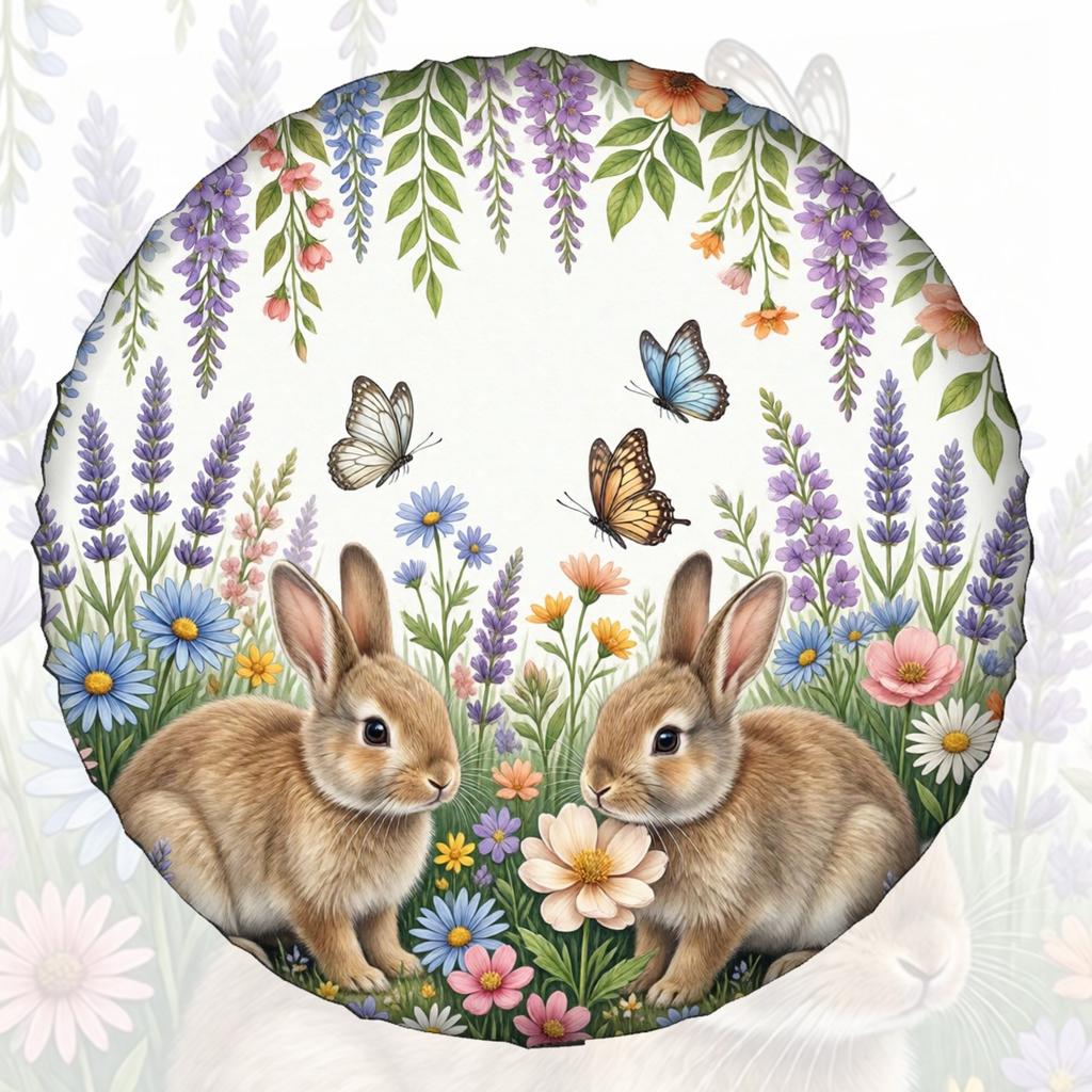 1pc Spare Tire Cover Watercolor Bunny Floral Gathering Weatherproof Dustproof Wheel Protectors Universal Wheel Covers Fit For Tr