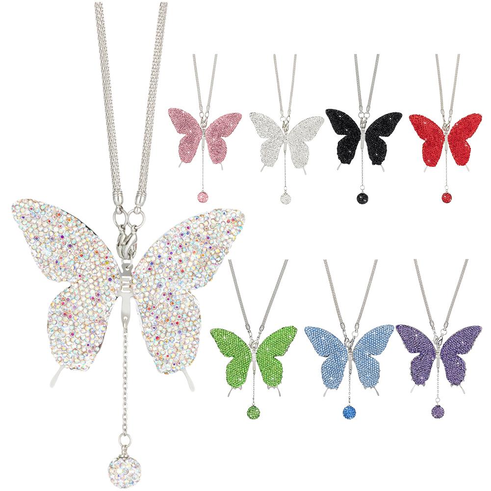 Crystal Car Rear View Mirror Charms Car Bling Rearview Mirror Accessories Crystal Butterfly Car Key Charm Cute Car Accessories