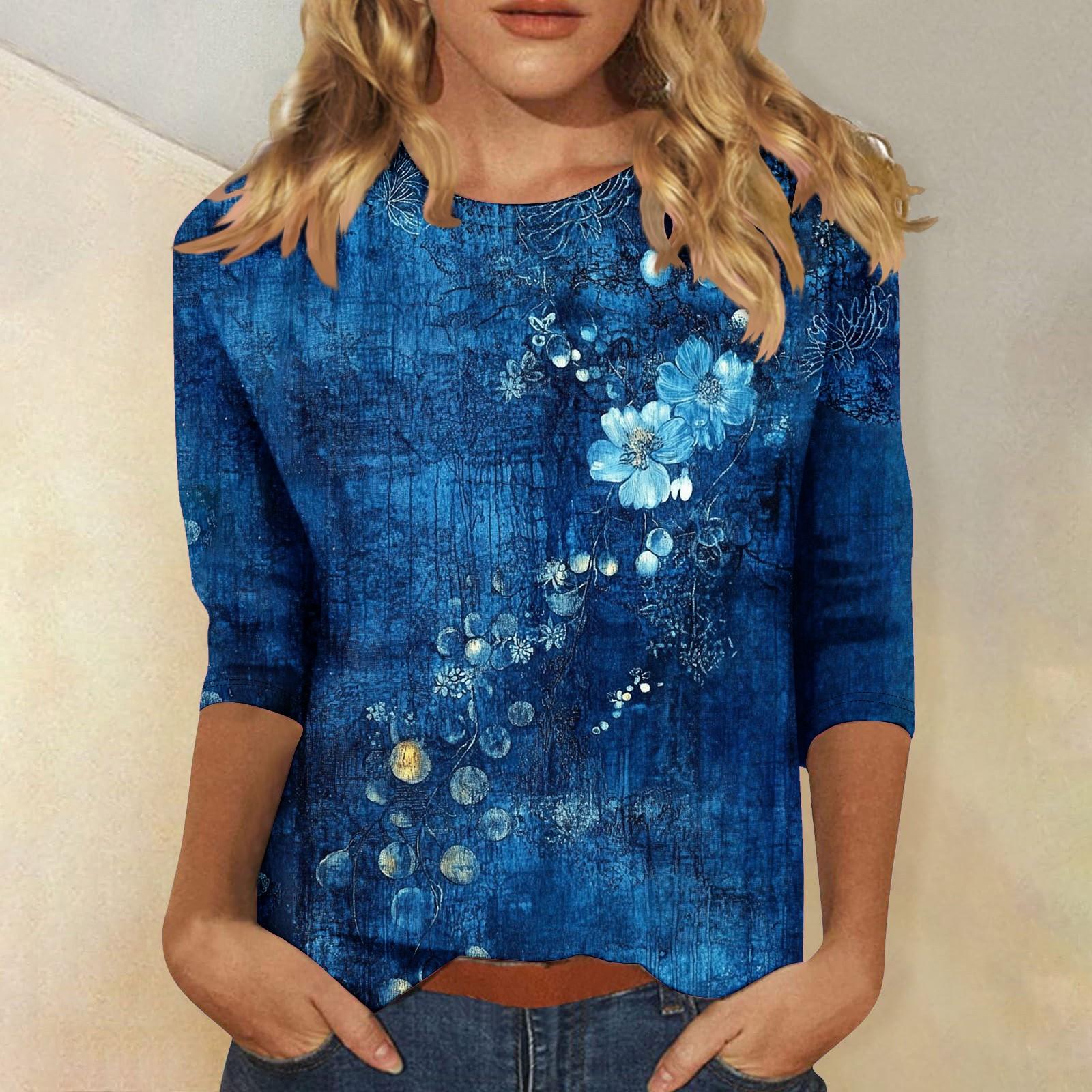 

Жіночий модний повсякденний топ з квітковим принтом з рукавом три чверті M Кіновар