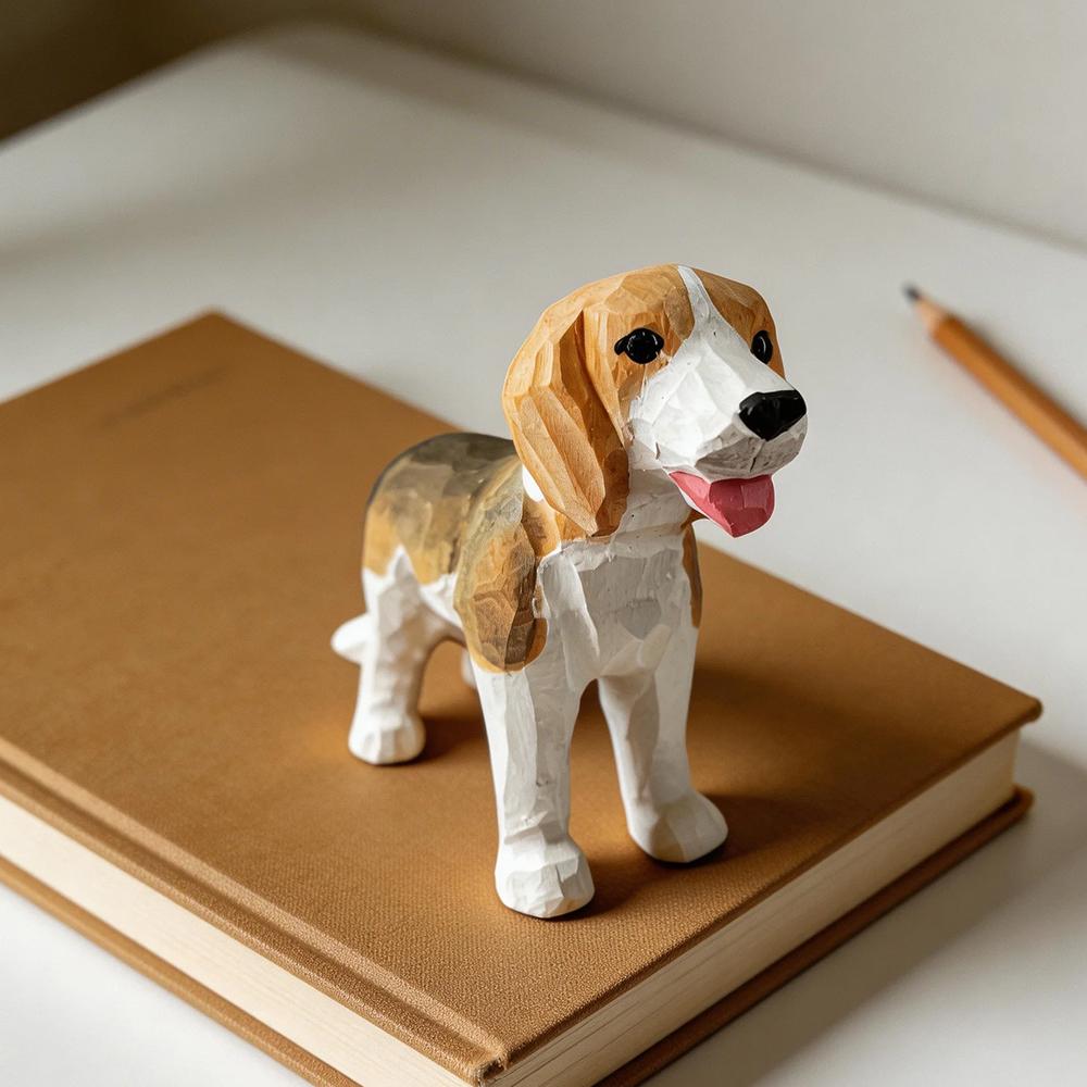 

Hand Carved Wooden Beagle Figurine Cute Dog Statue Kawaii Pet Sculpture Home Desk Shelf Decor Ornament Gift for Dog Lovers темные хаки