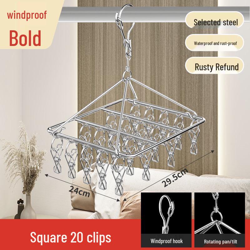 Wielofunkcyjny wieszak ze stali nierdzewnej do suszenia skarpet z klipsami - Idealny do użytku dla niemowląt, dzieci, w akademikach i na straganach ulicznych