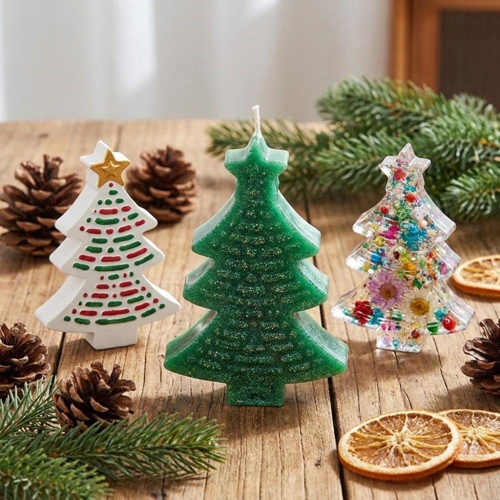 3 Cavity DIY Candle Mold Silicone Soap Mold Gift Making Christmas Tree Mold  Holiday