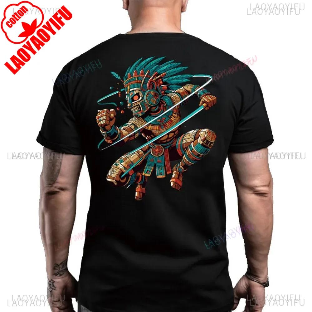 Mictlantecutli God of Death Printed Back Cotton Tshirt for Men Aztecinspired Heritage Tee Lord of The Mictlan Aztec Tops