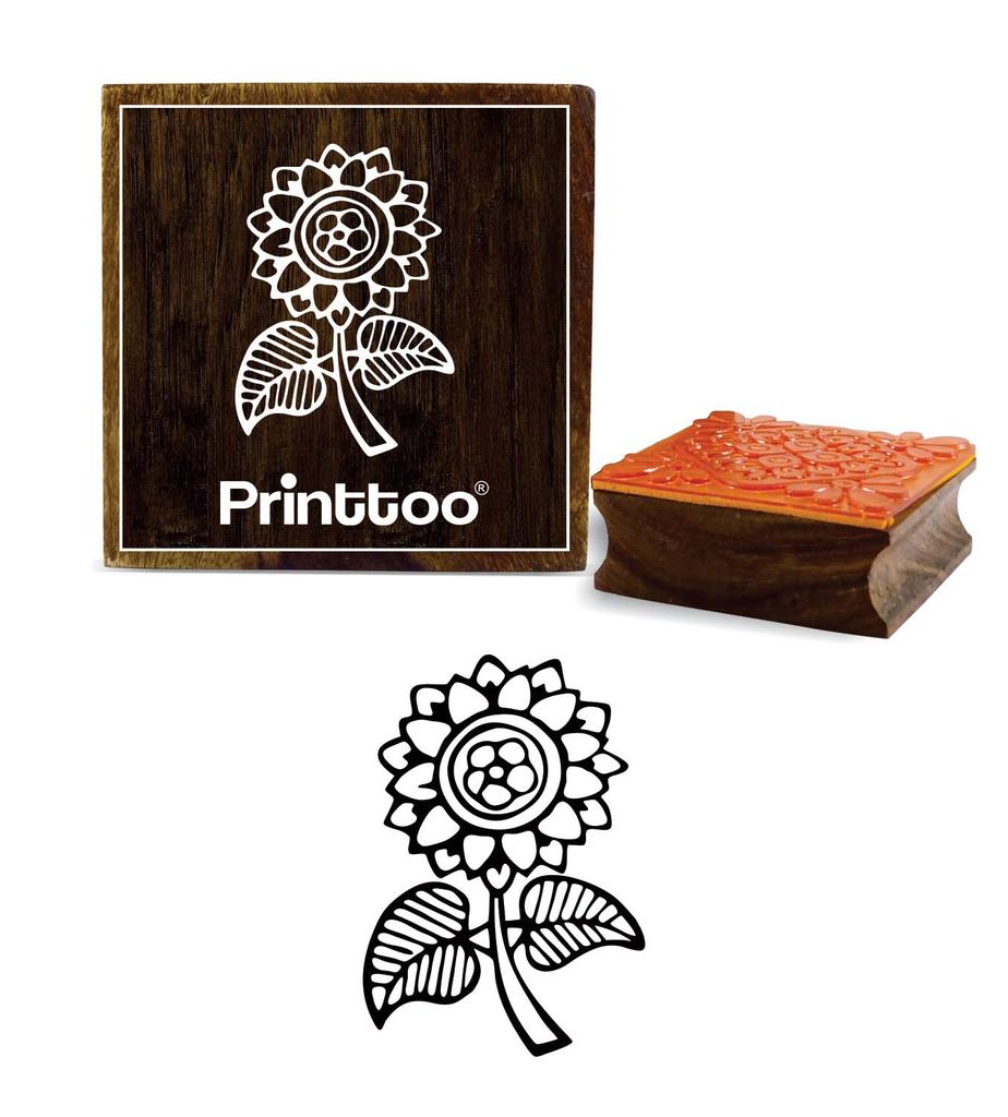 Printtoo Flower Design Square Wooden Rubber Stamp Diary Card Block Scrap-Booking-2 x 2