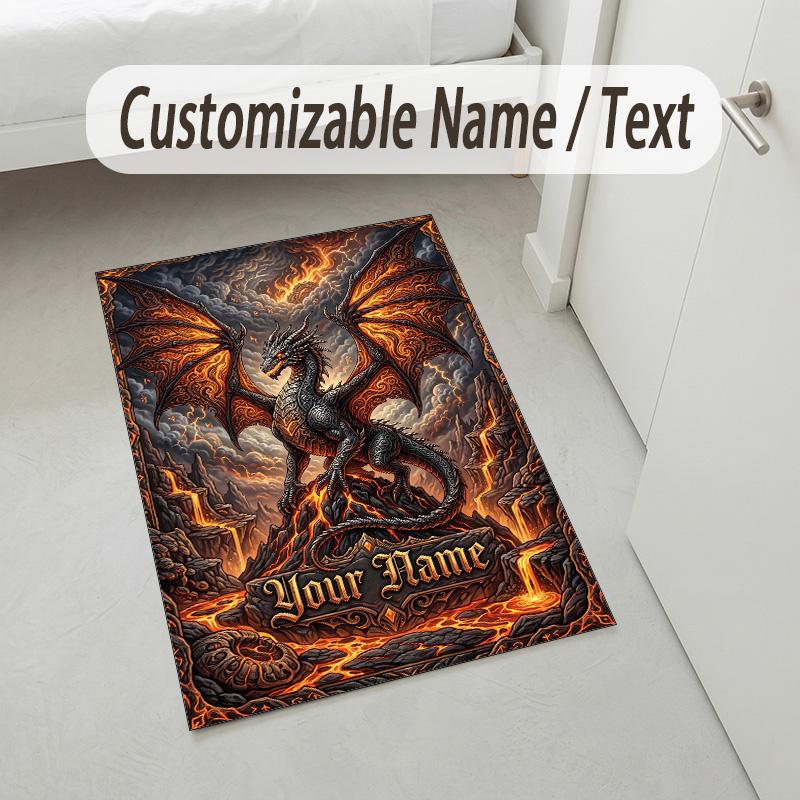 Dragon Phoenix Theme Crystal Velvet Rug Personalized Custom Name Text Soft Floor Mat Home Decor