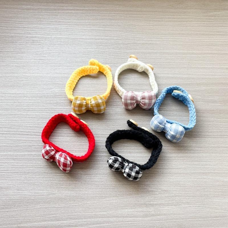 Pet Cat Collar Handwoven Crocheted Finished Dog Scarf Cute Plaid Bow Neck Jewelry Pet Christmas Gift