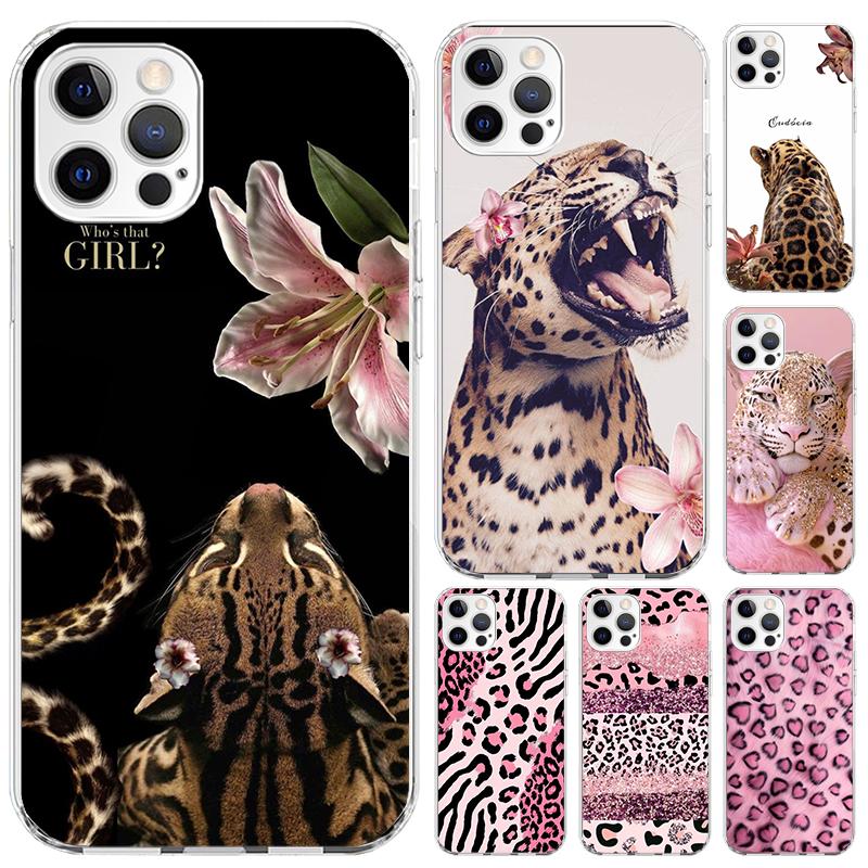 Rosa Leopardenmuster Handyhülle für iPhone 17 Air 16 15 Plus 14 13 Mini 12 11 Pro Max 16E 7 8 SE 2020 Weiche Funda Druckschale 17 Ai