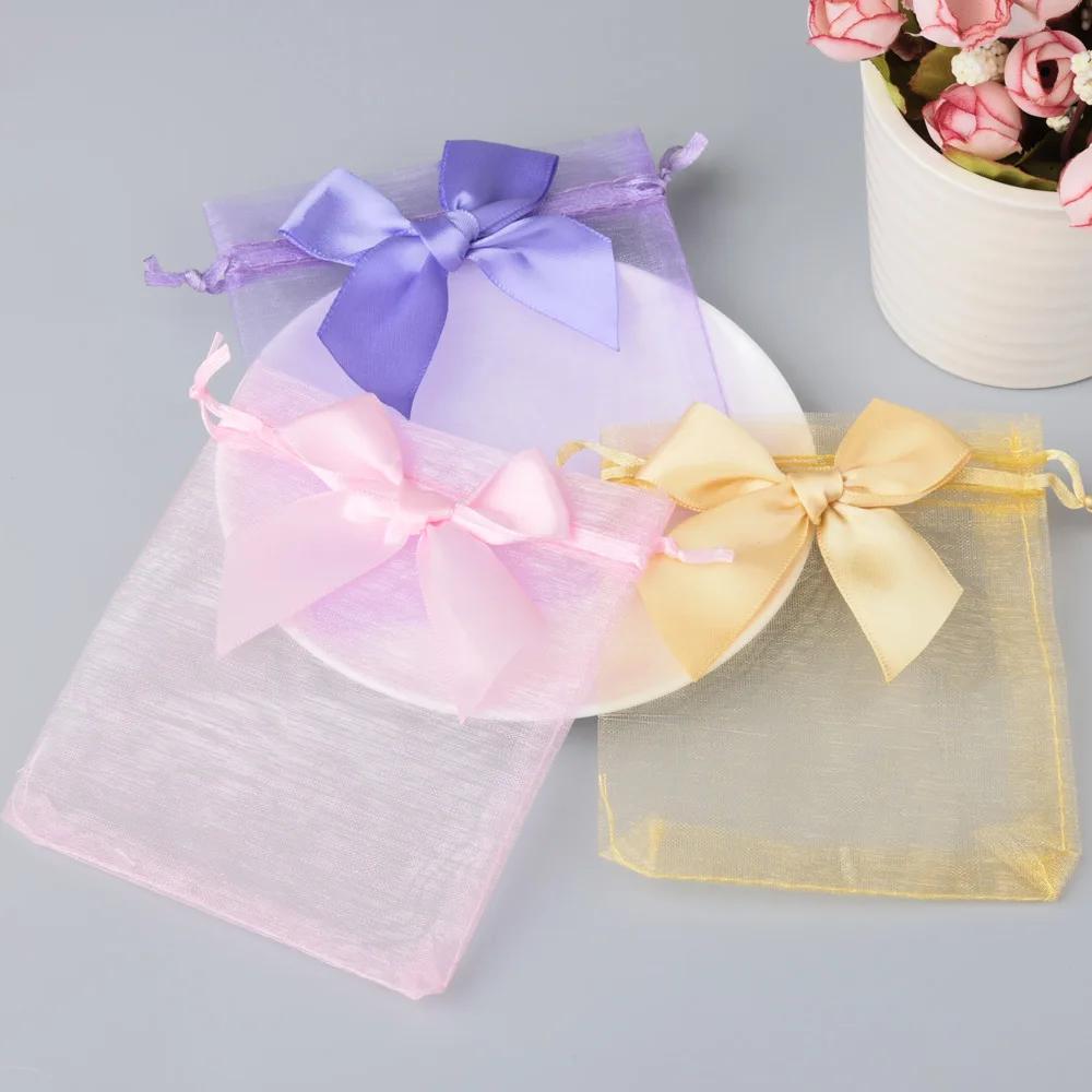 10/20/30 st Organza Presentpåsar Rosett Julkalas Bröllop Godispåsar Utsökta Smyckesförpackningar Dragskopåsar Festtillbehör