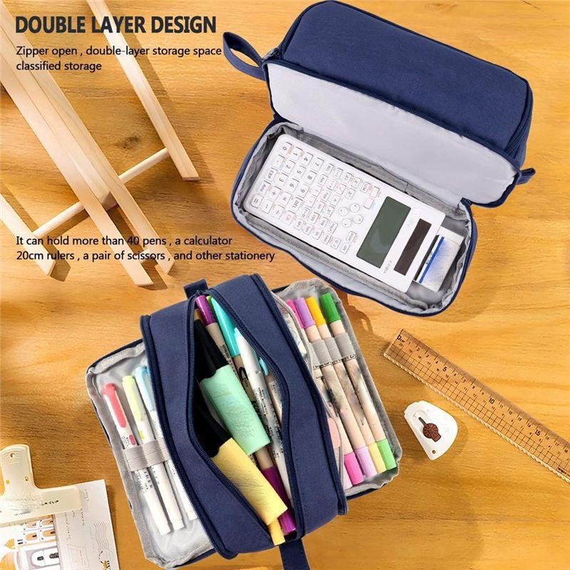 C-Convenient-Large Capacity Pencil Case Pencil Pouch Pen Bag For School Stationery And Travel Navy Blue
