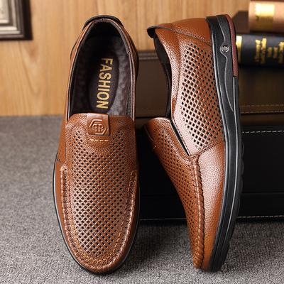 Zapatos de hombre talla grande transpirables huecos zapatos juveniles casual de negocios antideslizantes zapatos Doudou suela blanda resistentes al desgaste color liso vestido