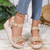 Women Plus Size Platform Sandals Summer New Buckle Strap Fish Mouth Wedge Heel Casual Sandals