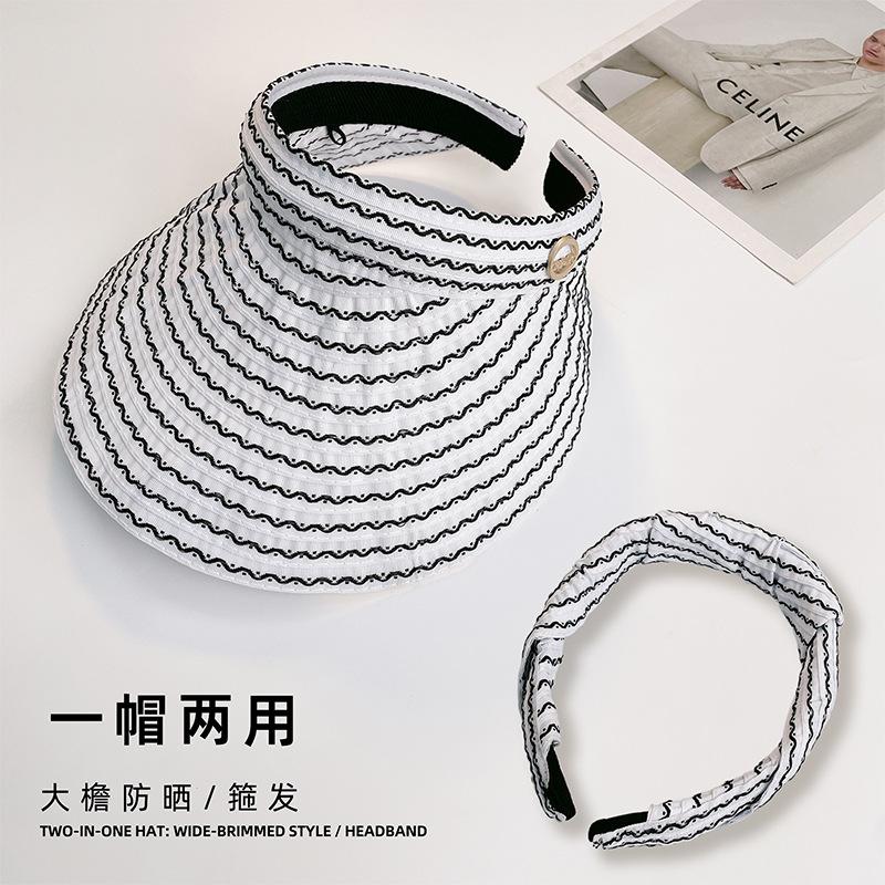 

Полосатая шляпа-цилиндр с открытым верхом, детская летняя универсальная повязка на голову, солнцезащитная шляпа с большими полями, подчеркивающая лицо, маленькая солнцезащитная шляпа с УФ-защитой