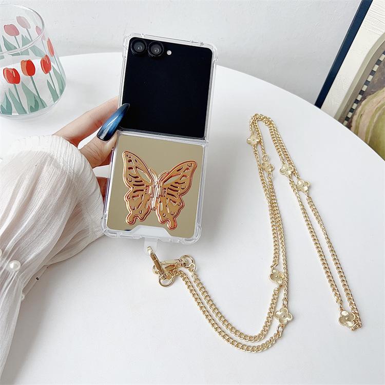 Applicable to Samsung ZFlip7 mobile phone folding mirror crossbody anti-drop acrylic zflip6 butterfly bracket protective case