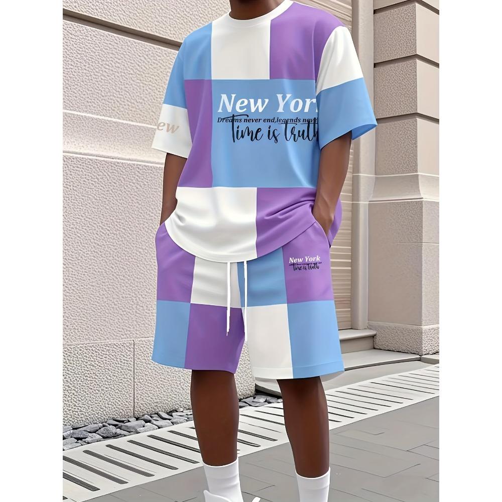 Men s two-piece sports T-shirt and shorts set, summer casual two-piece set S