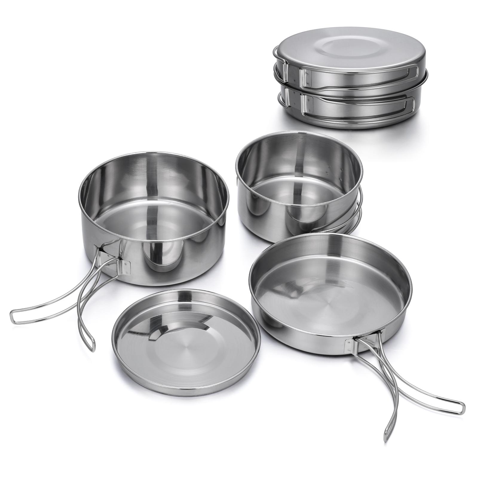 

LIXADA Outdoor Stainless-Steel Camping Cookware Set Camping Bowl Outdoor Bowl Pot Set Hiking Backpacking Cooking Picnic серебряный