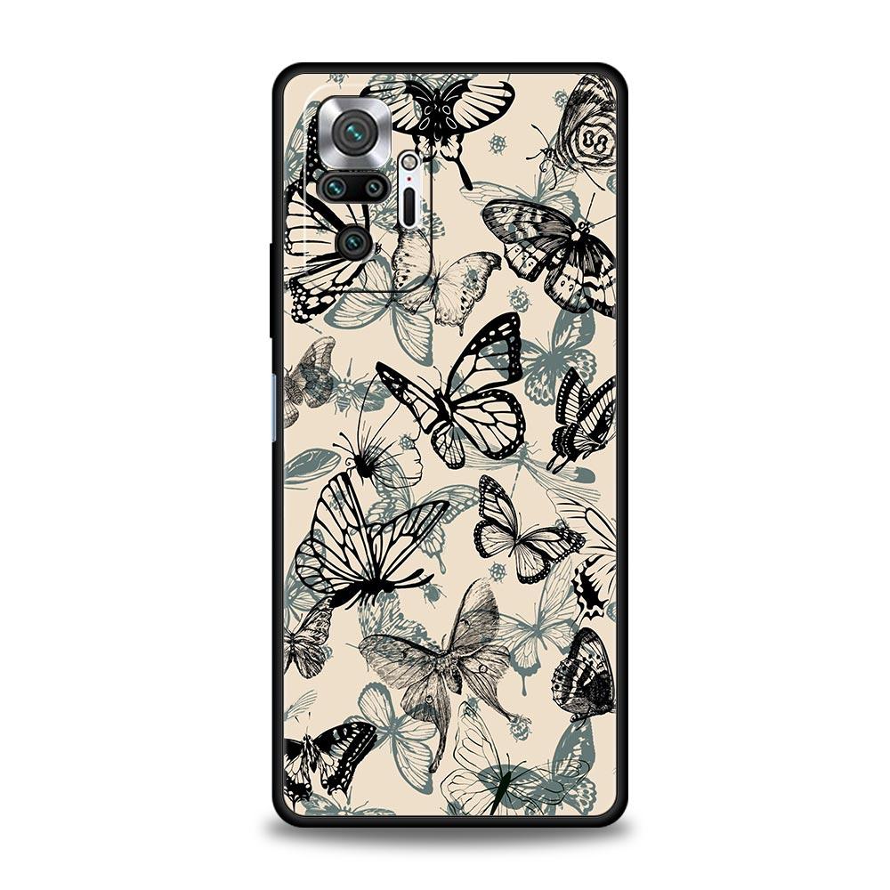 Fashionable Butterfly Flower Pattern Phone Case Cover for Redmi 14C 10C Note 15 14 13 12 10 11 K40 Pro Plus 5G Soft TPU Shell