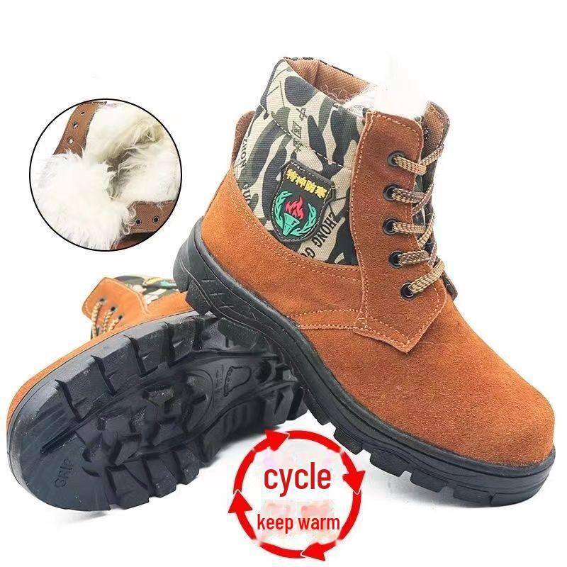 Men's Genuine Fur Wool Snow Boots - Thick, Warm, Cold-Proof, High-Top Outdoor Work Shoes