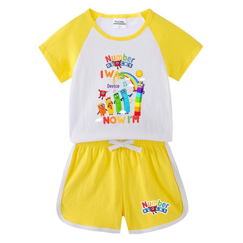 Kids' Color Block Summer Two-Piece Set: Short Sleeve T-Shirt & Shorts for Boys and Girls
