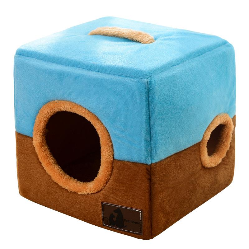Creative Cat Bed Double Hole Cube Cat Bed Portable Small Dog Cats House Indoor All Season Catnap Hidden Pet Houses Easy Clean S 28X28X28CM