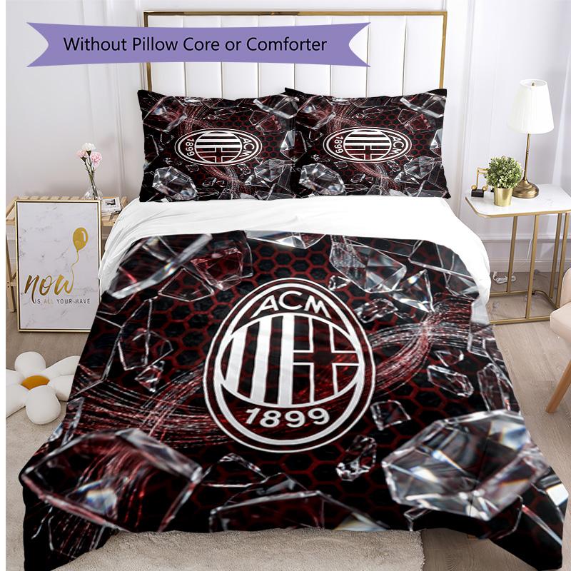 Set Lenzuola Stampa AC Milan 3 Pezzi Morbido Delicato sulla Pelle Lavabile Copripiumino e Federe Set Stagione Unica Camera da Letto