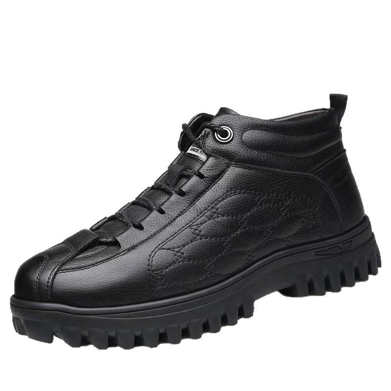 Neue Herren Baumwollschuhe und Fell integriertes Fleece verdickte High-Top Martin Stiefel Outdoor kältebeständig warm rutschfest Schneestiefel