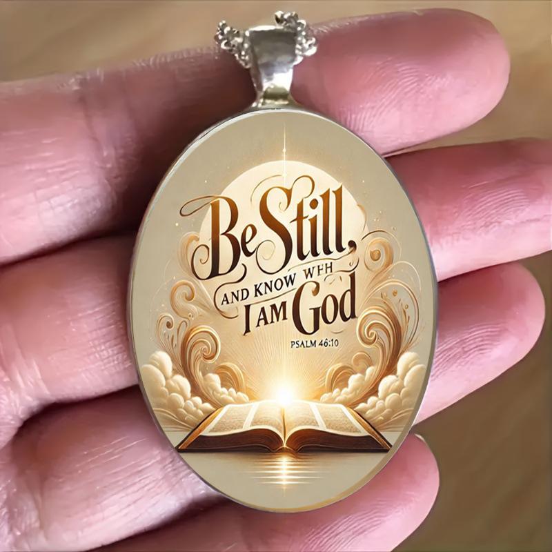 A Christian women's Bible verse religious pendant necklace, time gem glass pendant stainless steel necklace for men and women