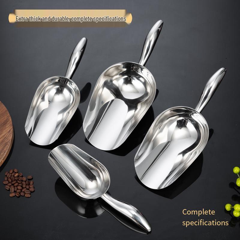 Stainless Steel Multipurpose Scoop with Extended Hanging Handle for Ice, Rice, Dried Fruit, Candy, and Flour.