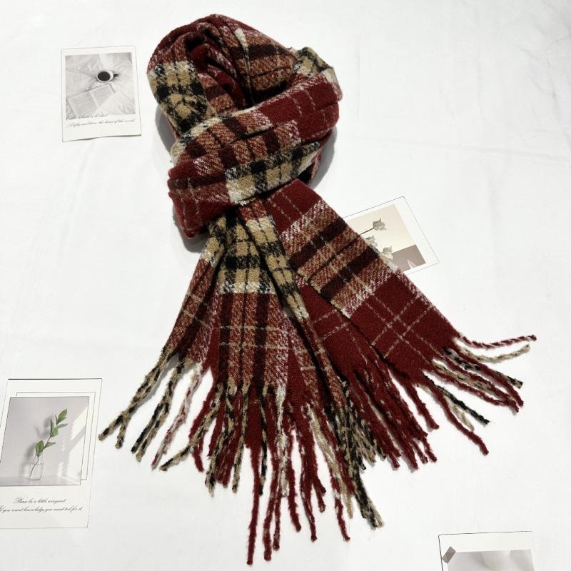 New Autumn and Winter Imitation Cashmere Knitted Wool Warm Plaid Series Scarf Women's Long Thickened Simple Tassel Scarf