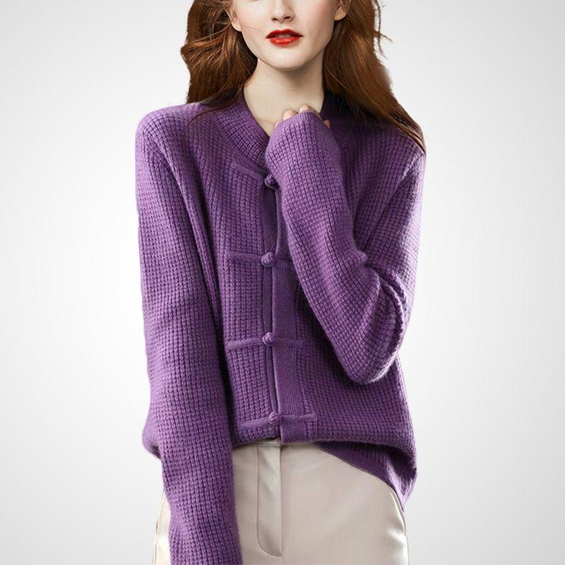 

Ретро Шик Осень Новинка Полувысокий Воротник Пряжка Свитер Purple M