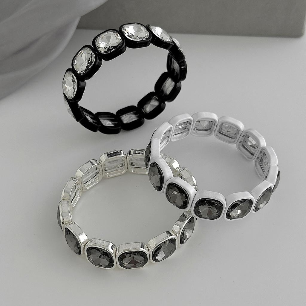 Minimalist Geometric Square Diamond Elastic Bracelet, Ins Cool Sweet Inlaid Spliced Bangle For Women