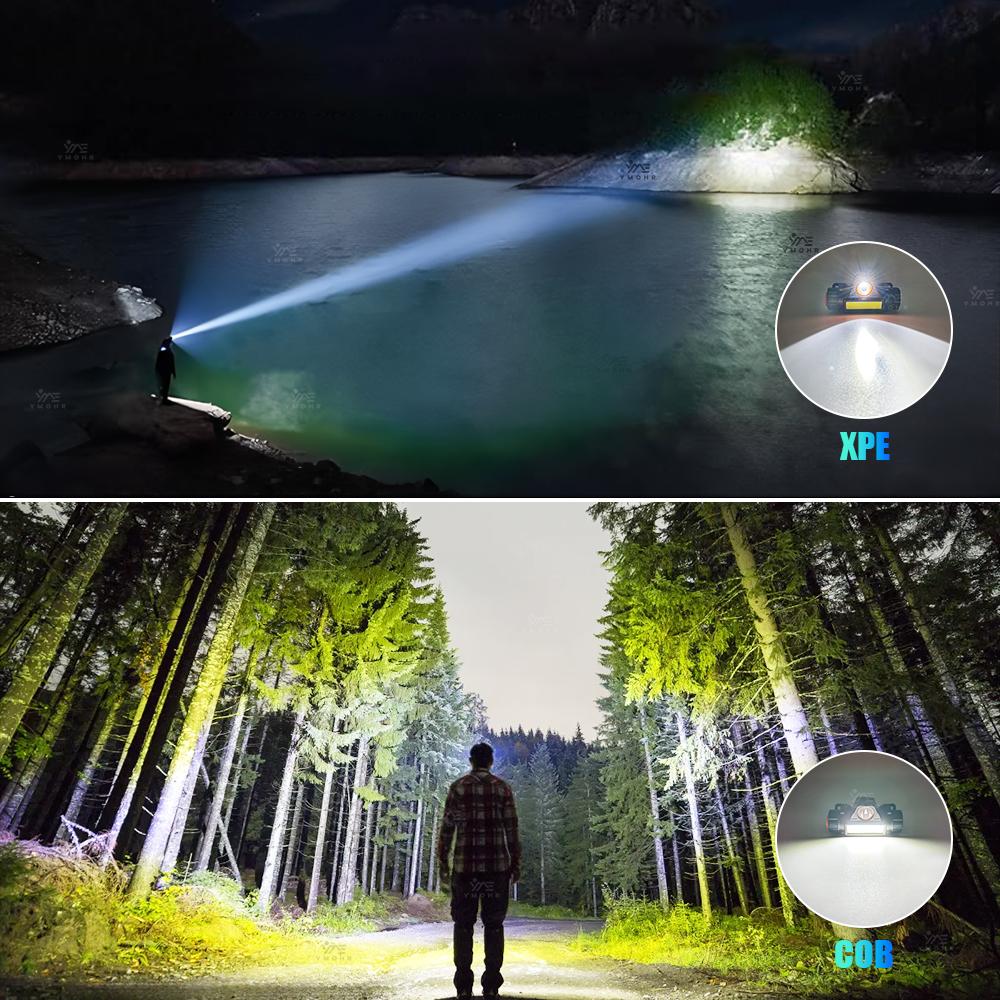 Super Bright LED Headlamp USB C Rechargeable Head Torch Magnetic Portable Head Flashlight for Camping Running Hiking Fishing