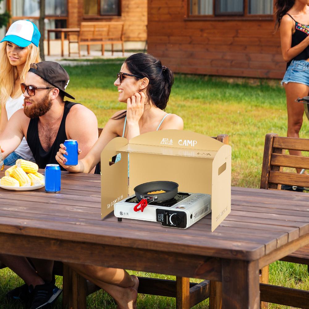 Foldable Gas Stove Windproof Screen with Storage Layer Cooking Burner Wind Deflector Ultra-Light Portable for Camping Picnic