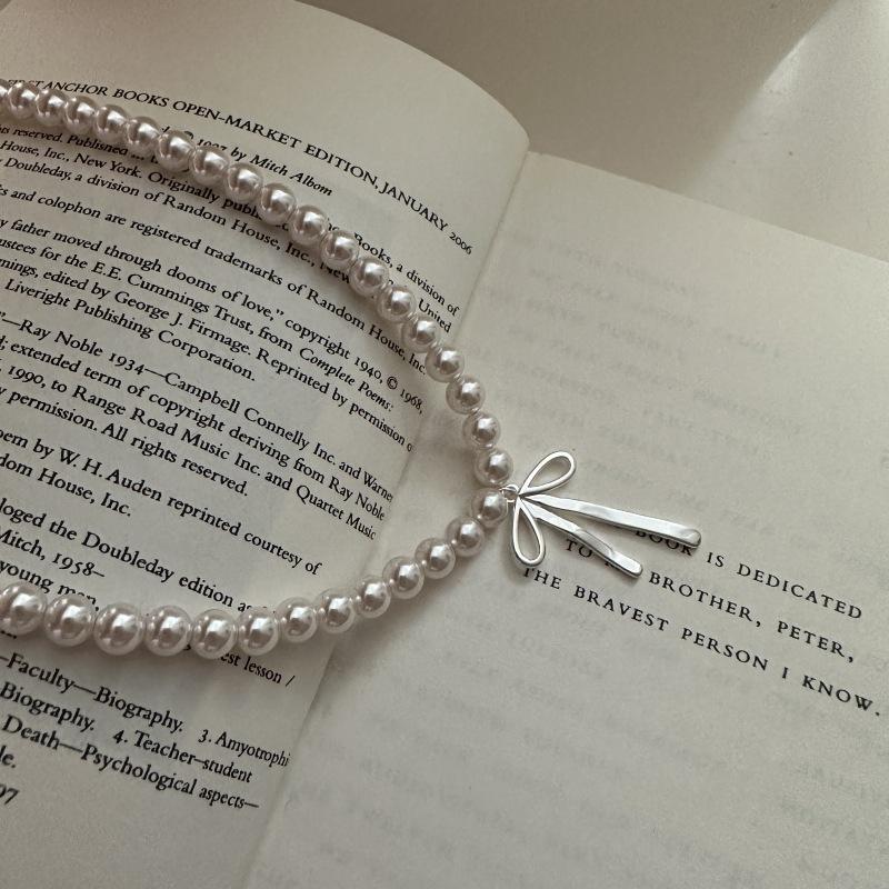S925 Sterling Silver Niche Design Sense Fashion Bow Necklace Korea Dongdaemun Collarbone Chain
