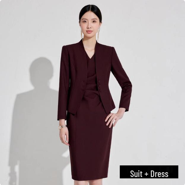 Red Professional Angora Suit Dress - Spring/Autumn Fashion for Women