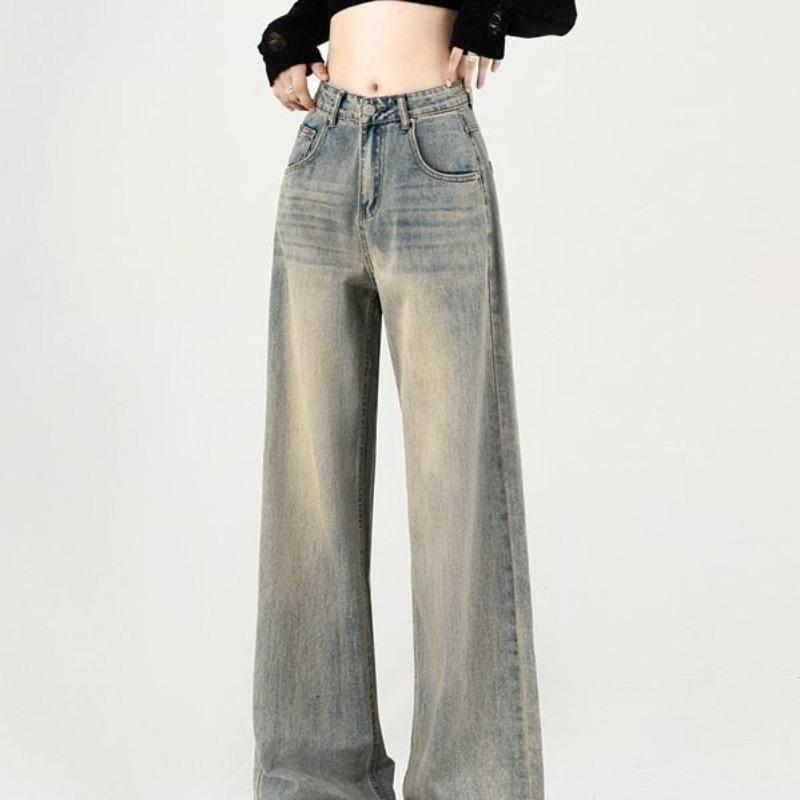 Wide-leg Jeans Women Spring and Autumn New American Retro Loose Slim Straight Mop Pants