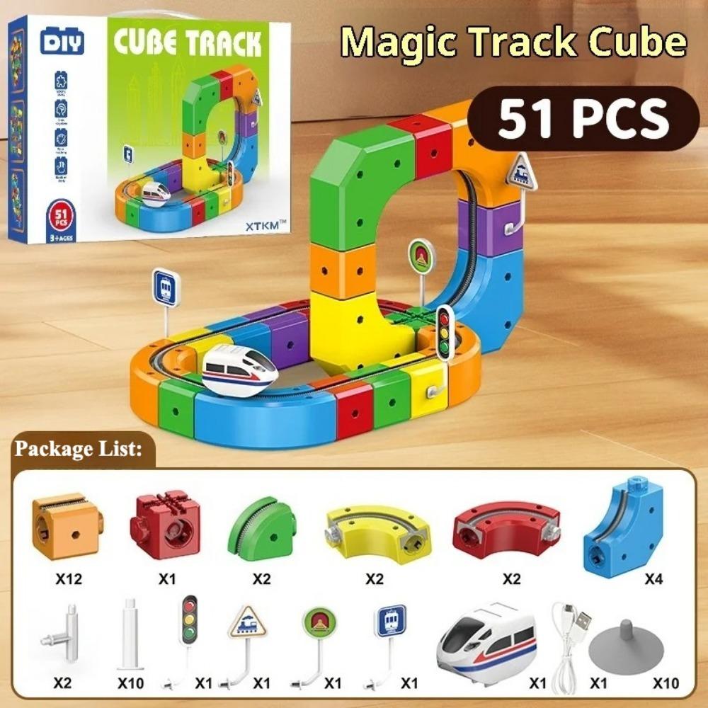 DIY Assembly Electric Magic Track Cube Building Toy Anti-Gravity High-Speed Train Model Creative Christmas Gift for Kids