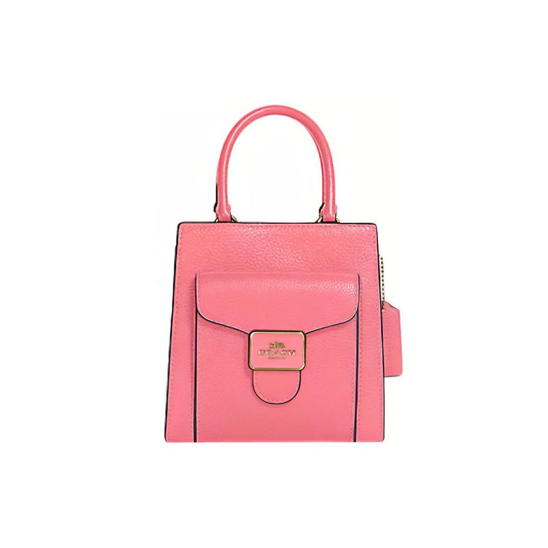 

COACH Pepper 17 solid color with double handles, pebbled leather, music bag, hand-held crossbody bag, small size, women s style коричневий
