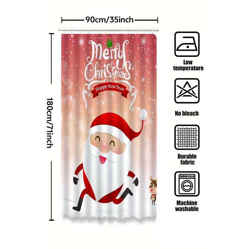 Tu Christmas Shower Curtain Festive Holiday Decor Santa Claus Pattern Waterproof Bathroom Fabric Backdrop Xmas Home Decor