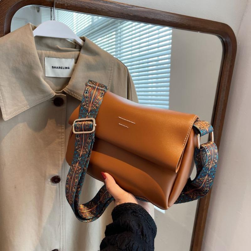 Retro women's bags, new trendy high-quality textured shoulder bags, simple and versatile wide shoulder straps, crossbody solid color