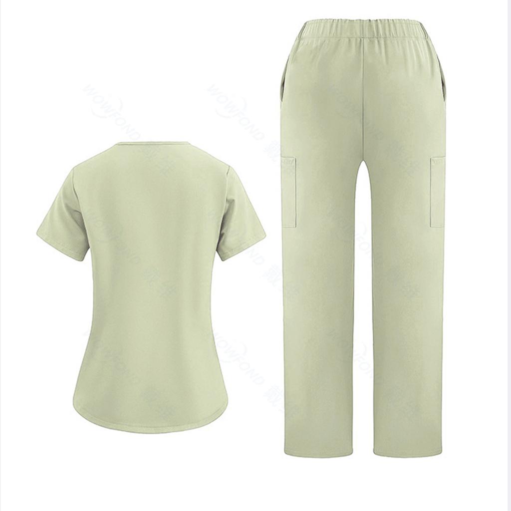 Ladies' Loose And Comfortable V-neck Short Sleeved Workwear With Multiple Pockets Suit Set