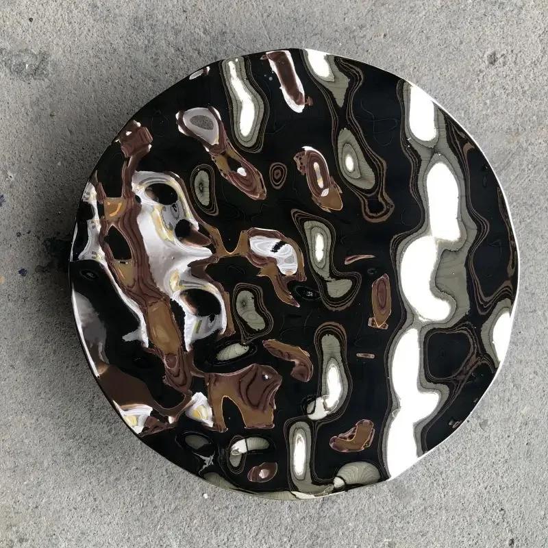 

Круглый гофрированный зеркальный металлический фон, настенное украшение, подвеска из нержавеющей стали, гостиная, спальня, украшение стены виллы D600mm чёрный