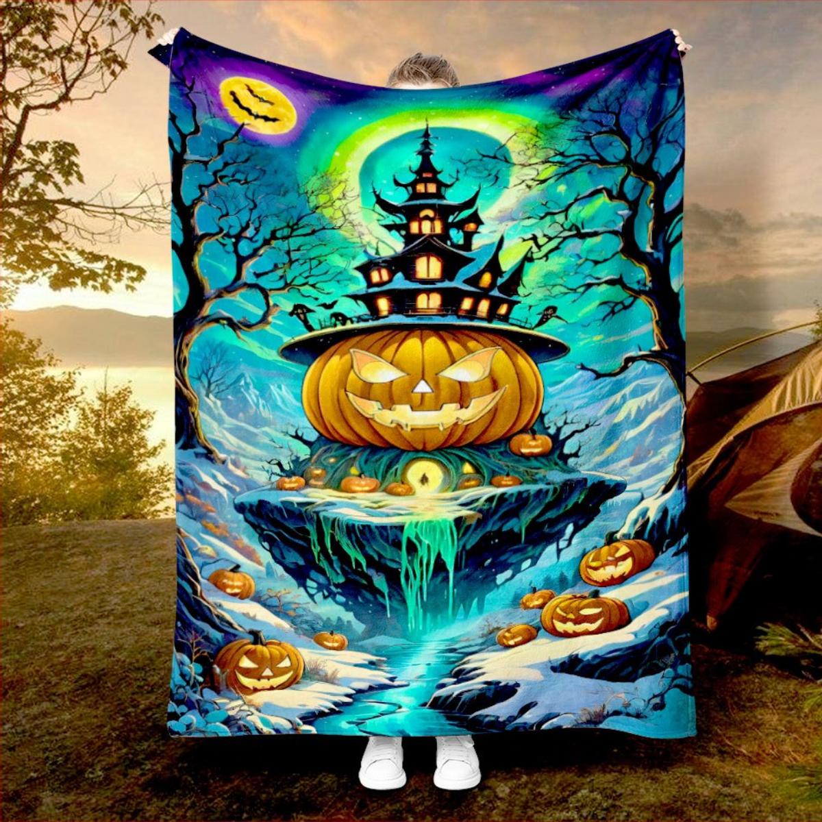 Halloween Pumpkin flannel blanket - Soft and warm, suitable for sofas, beds, chairs, camping, and as a holiday gift for family 130x150cm