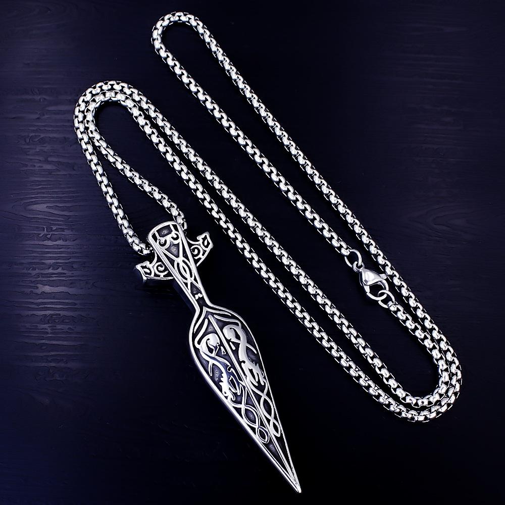 New Nordic Viking Celtic Wolf Head Sword Pendant Retro Hip Hop Punk Domineering Sword Necklace 60CM