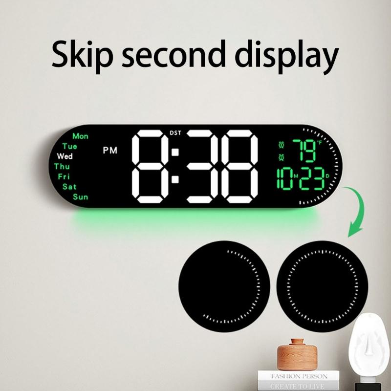 Large LED Wall Clock with Remote Control 2 Alarms Date Temperature Easy To Read Display for Home Decors Time Management