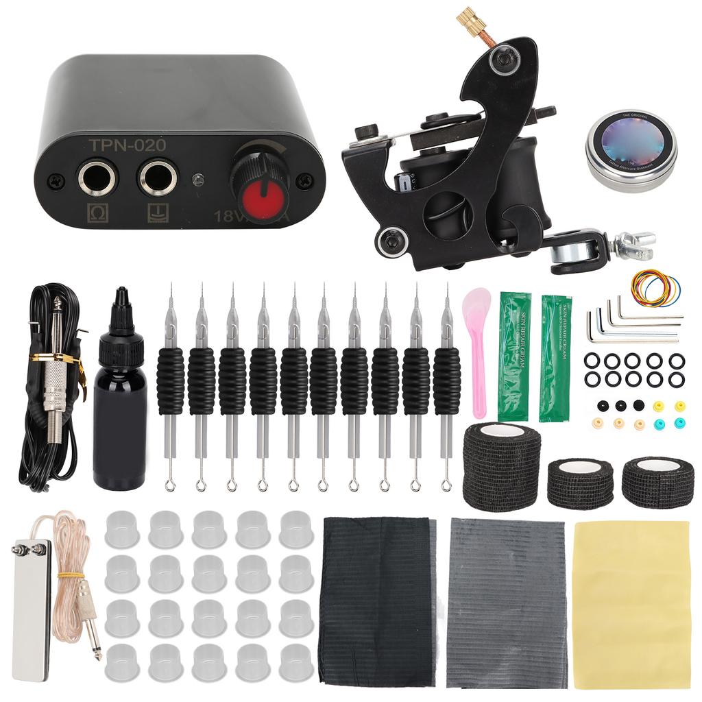 Coil Tattoo Machine Set Foot Pedal Practice Skin Tattoo Ink Power Supply Tattoo Kit for Beginner